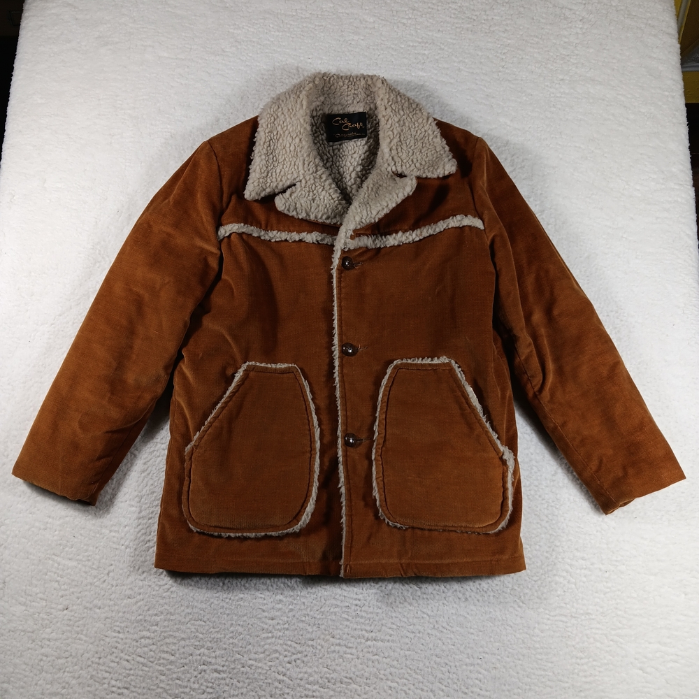 Vintage 70s Cal Craft Coat Mens 42 Tan Shearling Sheepskin Sherpa Lined Western
